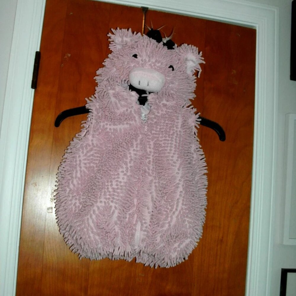 Deluxe PINK PIG Piggy One Piece Puffy Chenille Hooded Halloween Costume size 12M